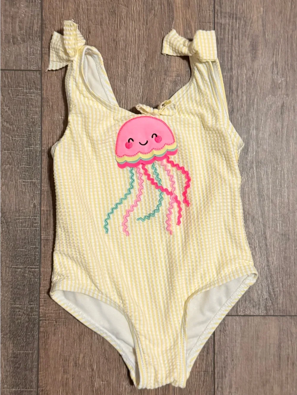 Yellow Jellyfish One-Piece Kids Swim - Cute Pink Applique